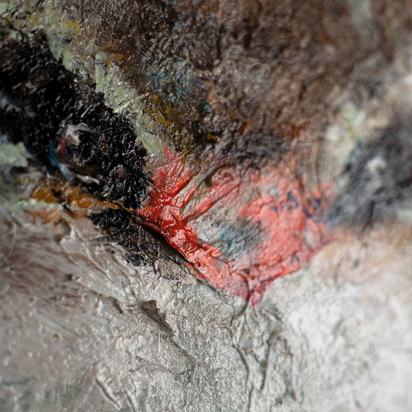 Acryl-Detail mit roten und schwarzen Texturen – strukturierte Oberfläche