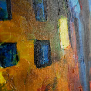 Nahaufnahme gelber Fassaden mit Acrylstruktur auf Leinwand