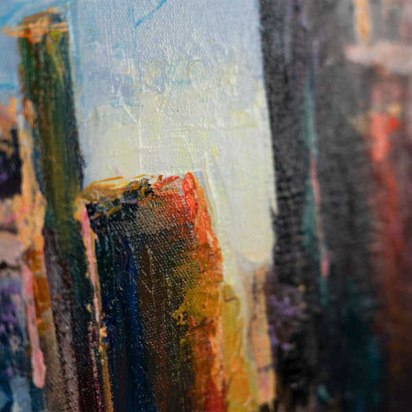 Detailansicht der Acrylstruktur mit Wolkenkratzern in Licht und Schatten
