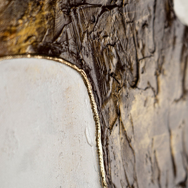 Detail abstrakter Formen mit strukturierter Acrylfarbe in Braun