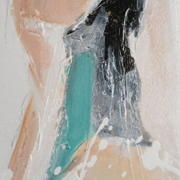 Texturdetail der abstrakten Figur mit Türkis und Beigetönen