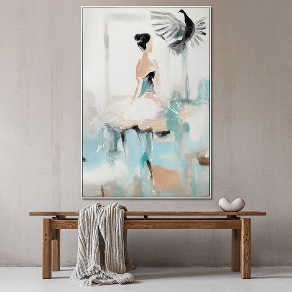 Abstraktes Gemälde mit Ballerina als Wanddeko im modernen Interieur

