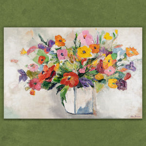 Farbiges Blumenbild handgemalt mit Struktur auf Leinwand