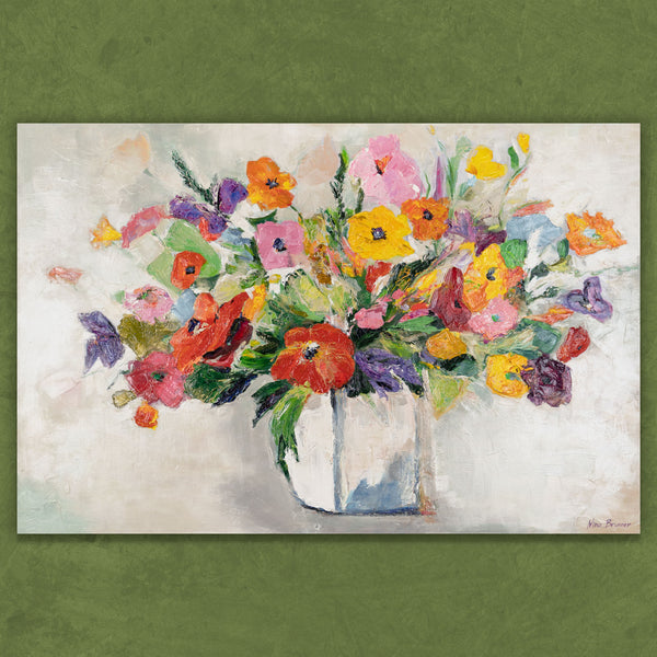 Farbiges Blumenbild handgemalt mit Struktur auf Leinwand