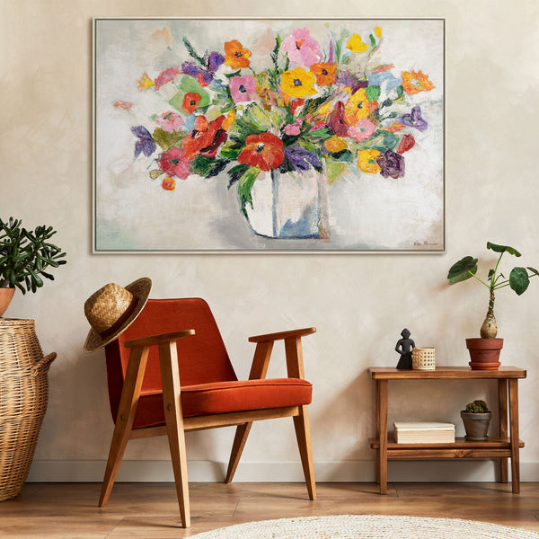 Modernes Blumenbild als farbenfrohe Wanddekoration im Raum