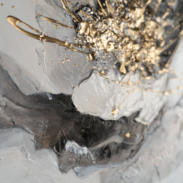 Nahaufnahme Blütenstruktur mit Goldakzenten – handgemalte Acrylkunst