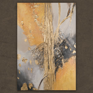 Abstraktes Acrylbild mit goldener Reliefstruktur und Kontrasten