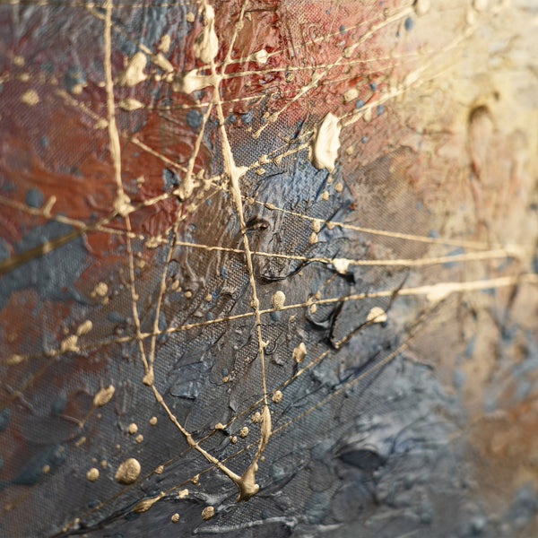 Detailaufnahme: Goldstruktur und kräftige Farben im Acrylbild
