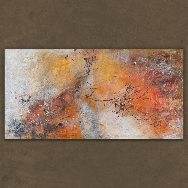 Komplettes abstraktes Acrylbild mit Sonnenuntergangsfarben