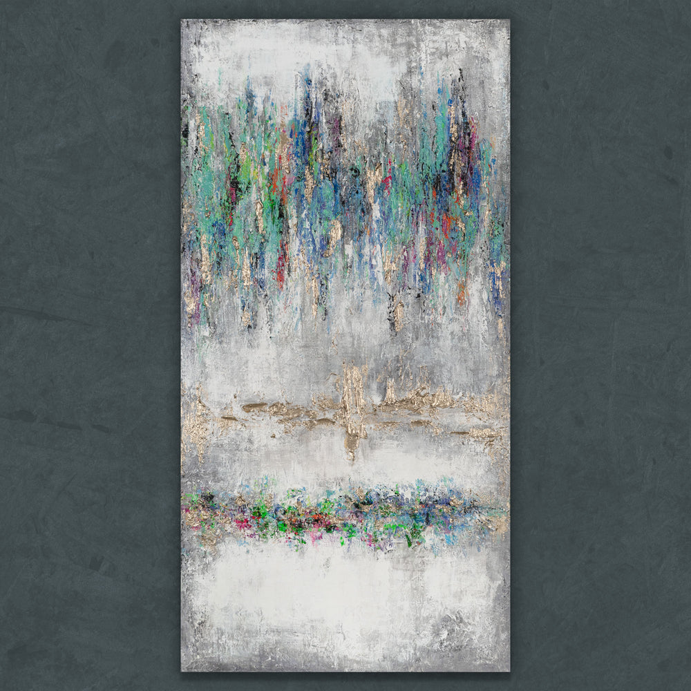 Abstraktes Acrylbild mit vertikaler Komposition und Struktur