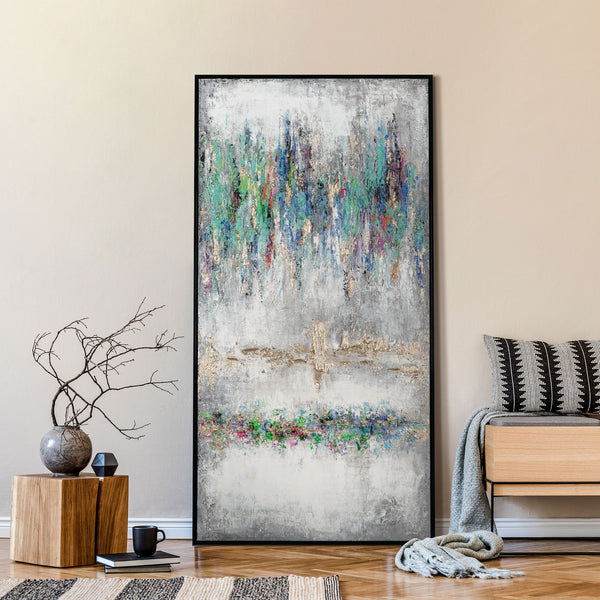 Modernes Wandbild hochformatig in stilvollem Wohnzimmer