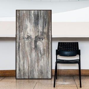 Wandbild mit Gesicht in grauen Tönen als moderne Raumdekoration