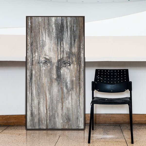 Wandbild mit Gesicht in grauen Tönen als moderne Raumdekoration