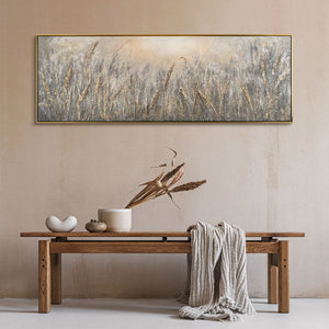 Wandbild Natur mit goldenen Halmen – moderne Deko im Wohnzimmer