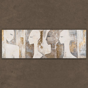 Komplettes abstraktes Kunstwerk mit vier Gesichtern in Beige und Gold