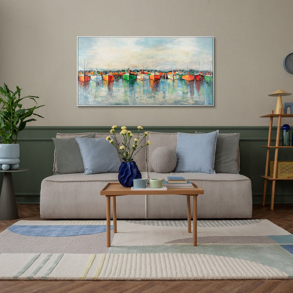 Gemälde mit bunten Booten als Wohnzimmer Wanddekoration