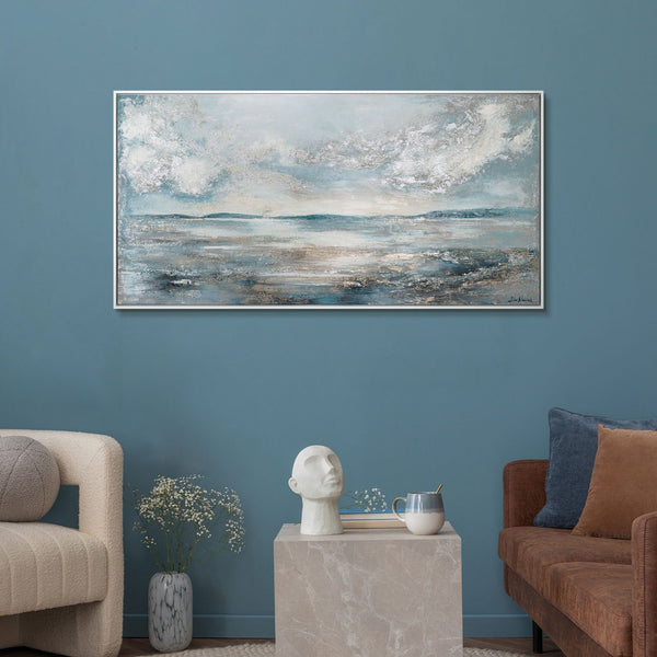  Modernes Acryl Gemälde mit Struktur in stilvollem Wohnzimmerinterieur