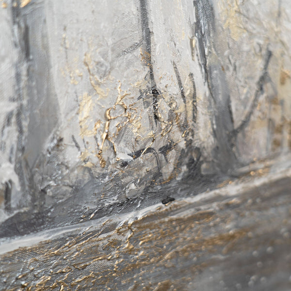 Detailbild von Baumstämmen mit goldfarbener Textur auf Leinwand