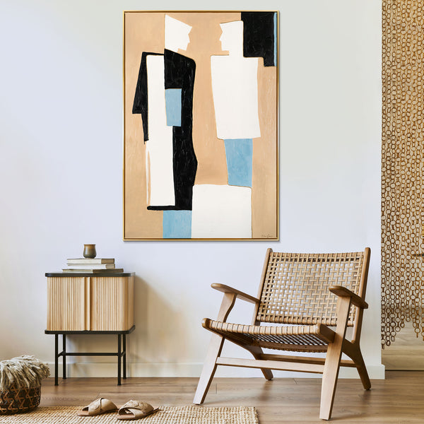 Modernes Wohnzimmer mit minimalistischer Wandkunst auf Leinwand