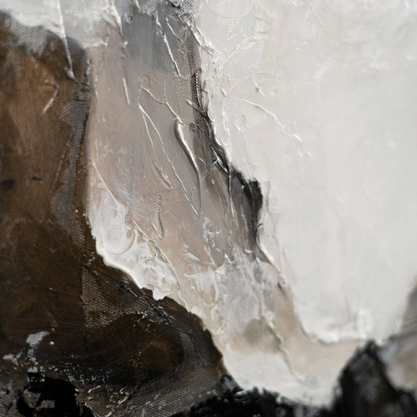 Detail strukturiertes Acryl mit schwarzem und beigem Blütenblatt