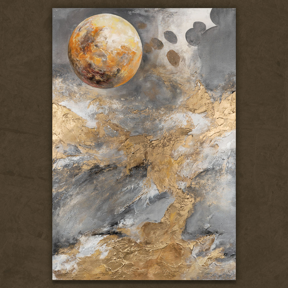 Komplettes Wandbild mit Planet, Struktur und goldener Textur