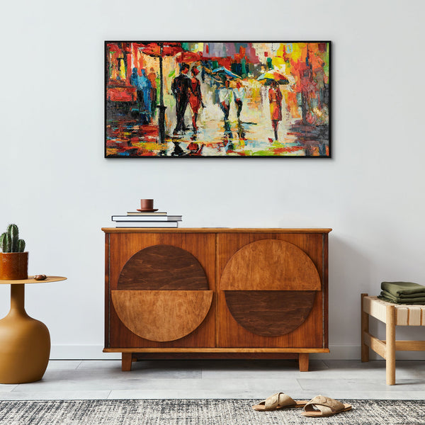 Wandbild Stadt mit Regen und Licht in modernem Wohnraum