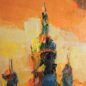 Nahe Aufnahme von Türmen im Abendlicht Acrylstruktur Gemälde