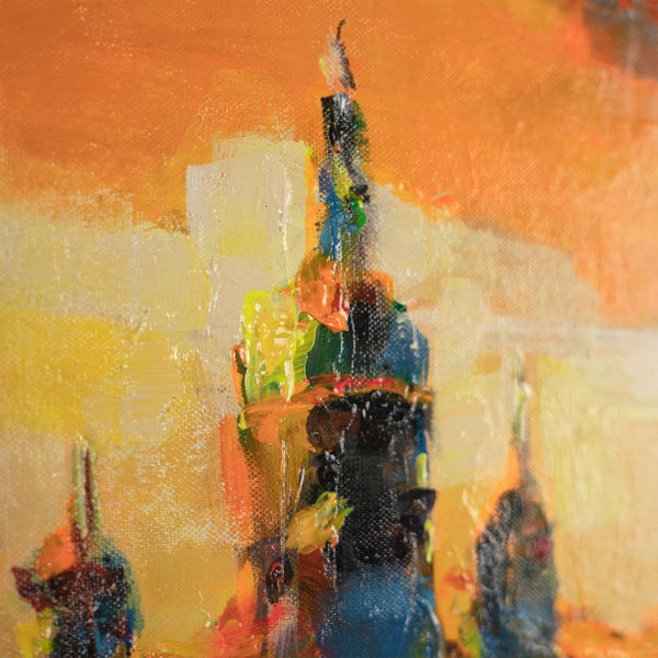 Nahe Aufnahme von Türmen im Abendlicht Acrylstruktur Gemälde