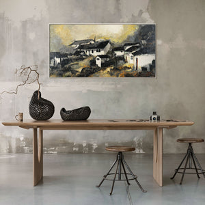 Wandbild ruhiger Dorfabend als moderne Wohnzimmerdekoration