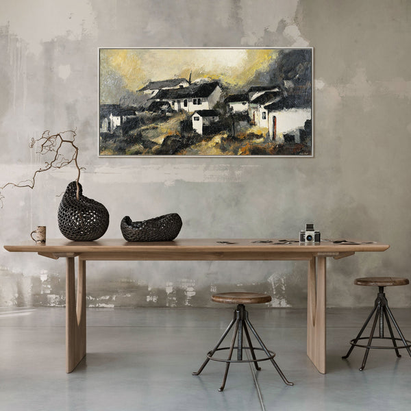 Wandbild ruhiger Dorfabend als moderne Wohnzimmerdekoration