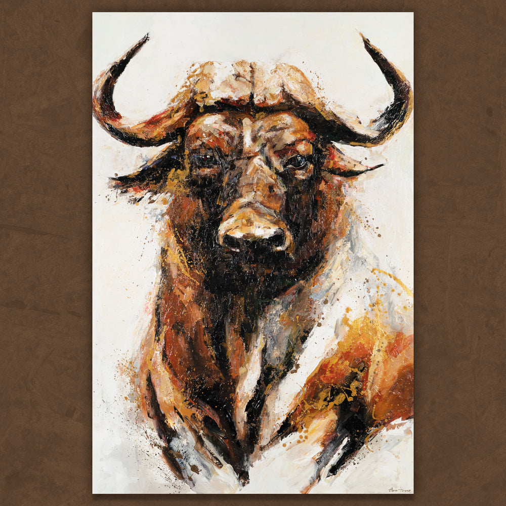 Büffel Gemälde modern – Tierbild auf strukturierter Leinwand