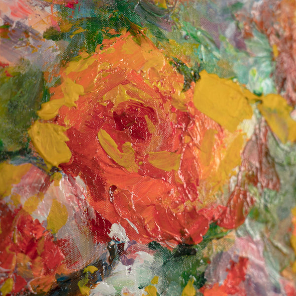 Nahaufnahme Acrylbild mit floralen Farbverläufen