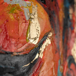 Detailansicht Buddha Acrylbild mit goldenen Textur-Highlights