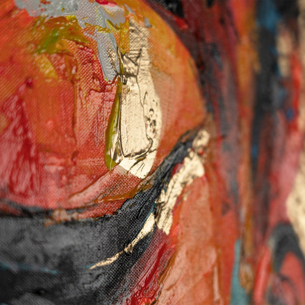 Detailansicht Buddha Acrylbild mit goldenen Textur-Highlights