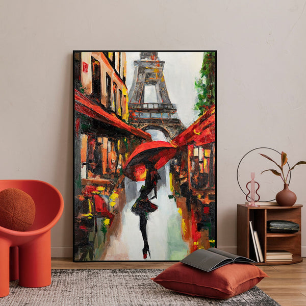 Wandbild moderne Frau mit Schirm – Gemälde Paris Deko