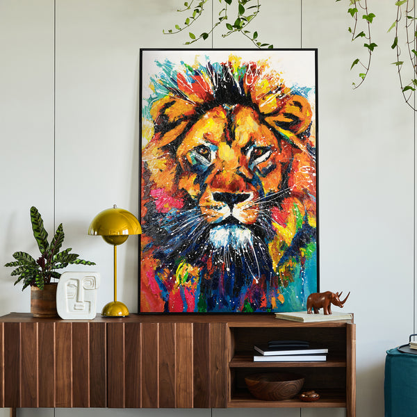 Wandbild Löwe „Herrlichkeit“ in modernem Wohnambiente