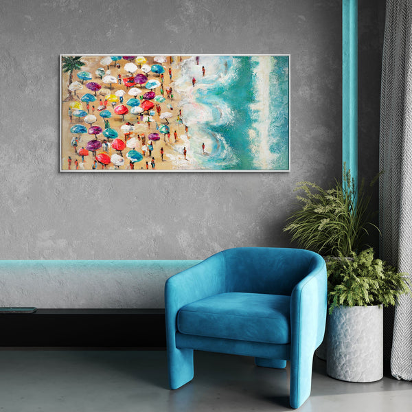  Acrylbild „Resort“ als sommerliche Wanddeko im modernen Wohnzimmer