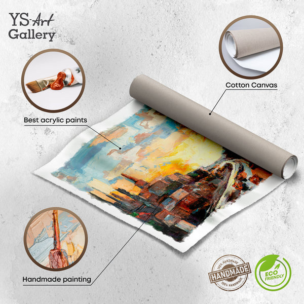 Infografik zur handgemalten Acrylkunst mit Skyline-Motiv