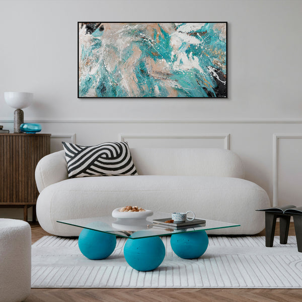 Strukturierte Acrylmalerei „Azur“ als moderne Wanddeko im Interieur