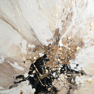 Texturdetails mit Acrylfarbe und Blütenzentrum in Schwarz