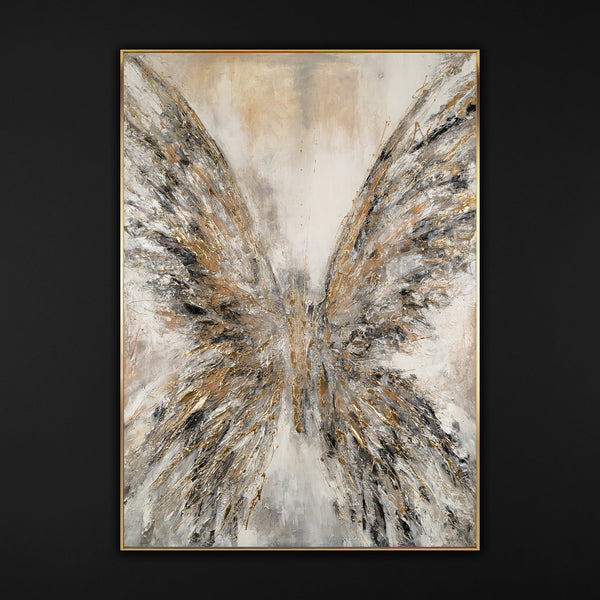 Abstraktes Leinwandbild Engelflügel Gold Grau Wandkunst