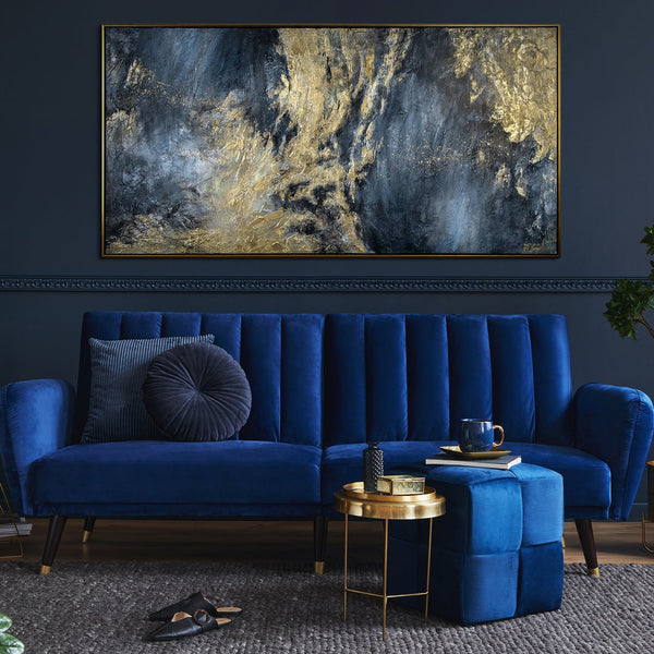 Abstraktes Leinwandbild Gold Blau moderne Wandkunst Raum