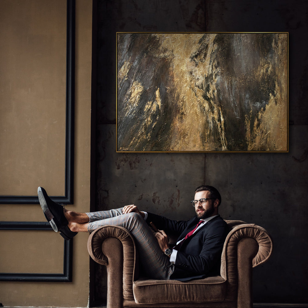 Abstraktes Leinwandbild Gold Schwarz moderne Wandkunst