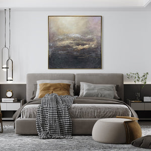 Abstraktes Leinwandbild Gold Violett Struktur moderne Kunst