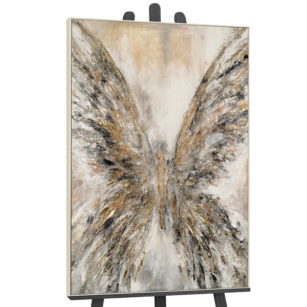 Engelflügel Acrylbild Gold Grau moderne Wandkunst Dekoration
