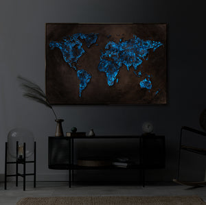 Handgemalte Acrylmalerei Weltkarte Relief Modern