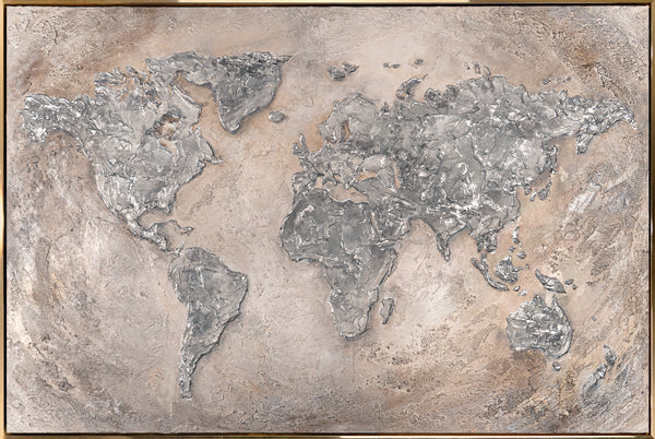 Leuchtbild Weltkarte Handgemalt Struktur Bronze