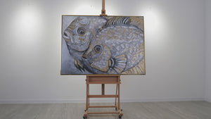 Framed Textured Artwork "Magic fish" Large Acrylic Fish Painting