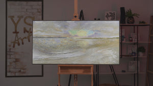 Framed abstract landscape painting "Dawn on the sea"