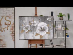 Hand painted canvas art with frame "Golden flowers"